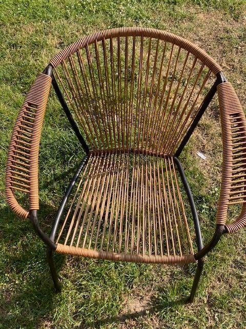 VINTAGE IJZEREN SPAGHETTI LOUNGE CHAIR JAREN 50 MID CENTURY, Huis en Inrichting, Stoelen, Gebruikt, Eén, Kunststof, Metaal, Ophalen