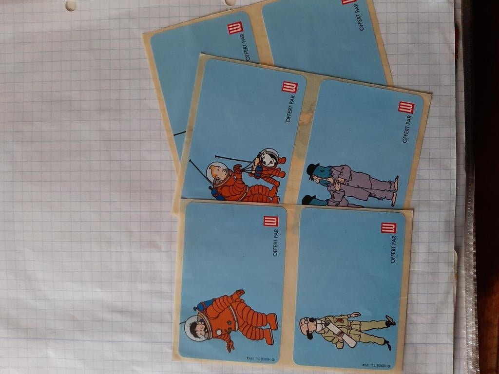 Kuifje 6 stickers mannen op de maan**, Verzenden, Postfris