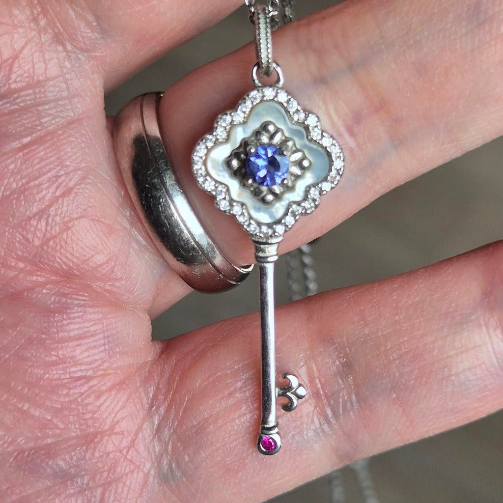 S925 zilveren hanger met natuurlijke tanzaniet, Handtassen en Accessoires, Kettinghangers, Overige kleuren, Verzenden, Zo goed als nieuw