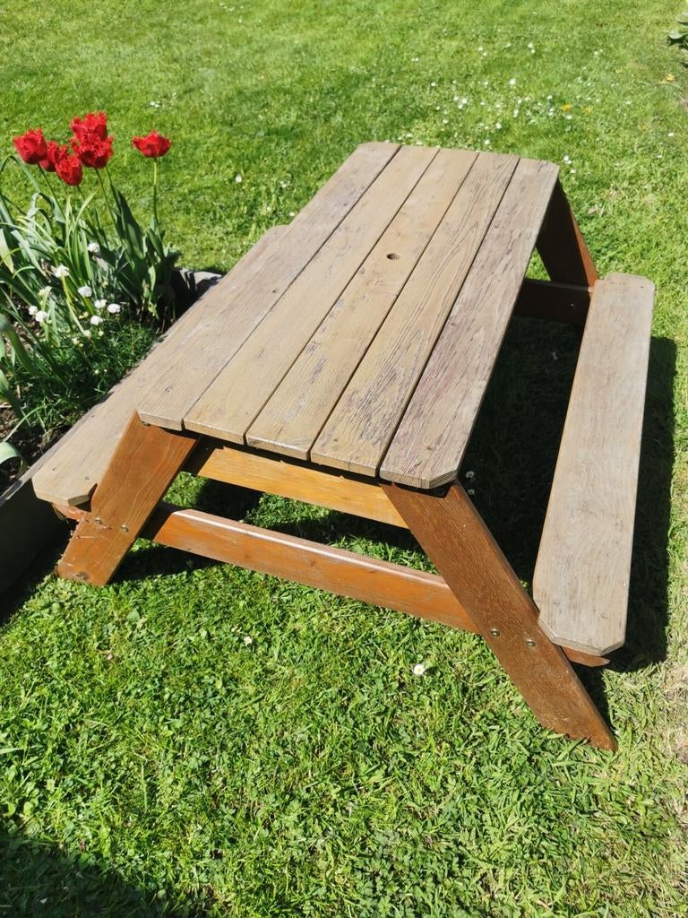 Stevige houten picknicktafel voor kinderen., Ophalen, Hout