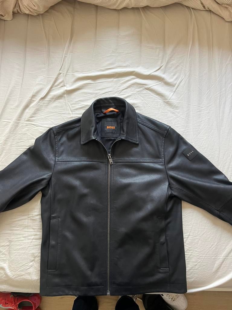Hugo boss ledere jas, Kleding | Heren, Jassen | Zomer, Ophalen, Zo goed als nieuw, Maat 46 (S) of kleiner, Zwart