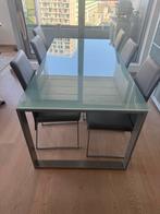 Glazen Tafel en zes stoelen, Ophalen, Zo goed als nieuw