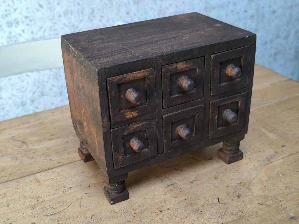 Antiek klein houten ladekastje (Goede staat!), Minder dan 50 cm, Gebruikt, Minder dan 50 cm, Ophalen of Verzenden