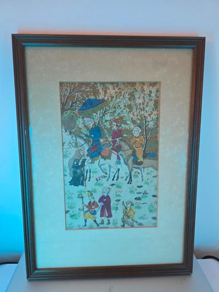 Prachtige Perzische Miniatuur Schildering - Handgeschilderd, Antiek en Kunst, Kunst | Litho's en Zeefdrukken, Ophalen of Verzenden