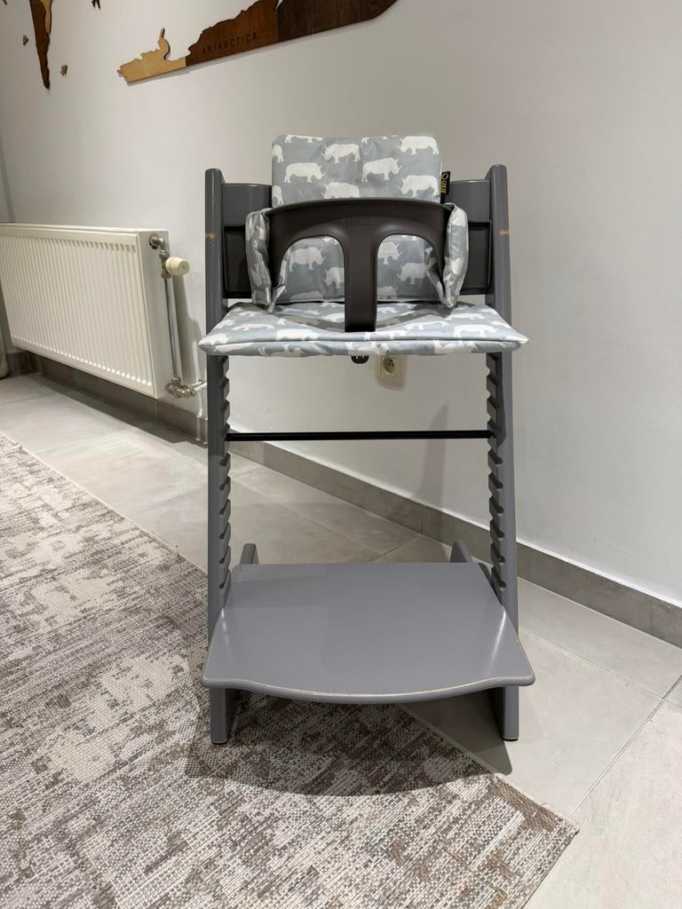 Tripp trapp stokke eetstoel grijs, Ophalen, Gebruikt, Meegroeistoel, Stoelverkleiner