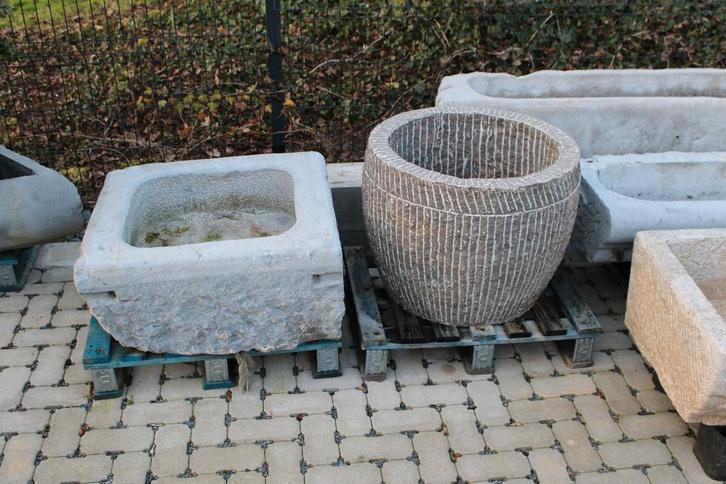 blauwe stenen trog of trog, plantenbak, zie foto's!, Tuin en Terras, Bloembakken en Plantenbakken, Gebruikt, Steen, Binnen, Balkon