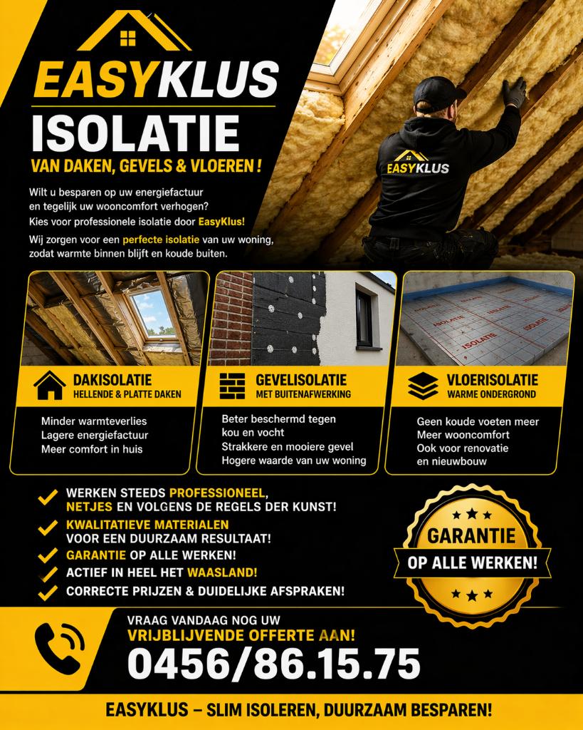 ISOLATIE VAN DAKEN, GEVELS & VLOEREN – EASYKLUS, Doe-het-zelf en Bouw, Ophalen, 12 cm of meer, Nieuw, 15 m² of meer