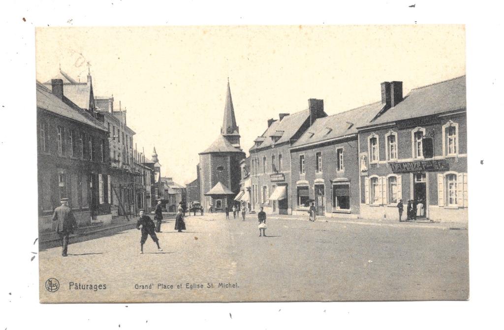Pâturages NA55: Grand'Place et Eglise St Michel 1908, Collections, Cartes postales | Belgique, Envoi, Avant 1920, Affranchie, Hainaut