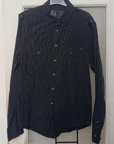 Chemise bleu marine lignée Springfield L, Kleding | Heren, Overhemden, Gedragen, Halswijdte 41/42 (L), Blauw, Ophalen of Verzenden