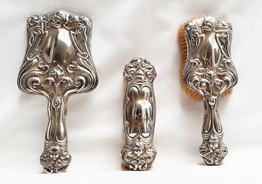 Ensemble de toilette  Art Nouveau - Argent - Birmingham C&B., Enlèvement ou Envoi, Argent