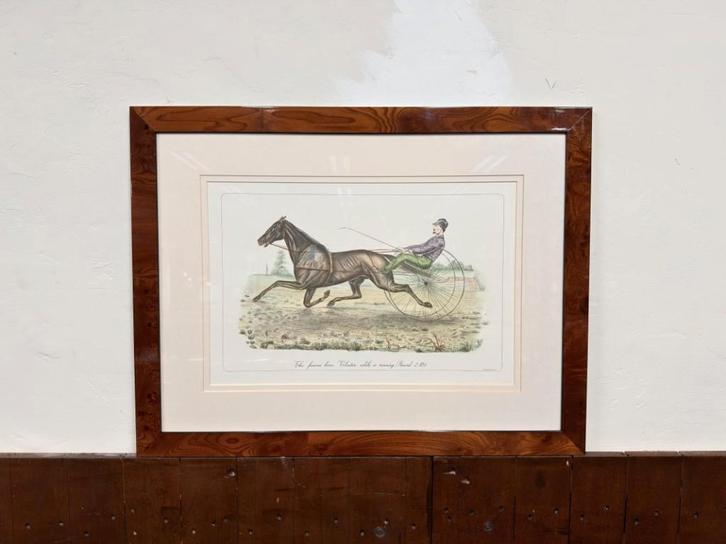 Antieke Engelse prent Ruiter in notenhouten lijst, Antiquités & Art, Antiquités | Bureau & Affaires, Enlèvement