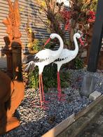Leuke set tuinbeelden, metalen ooievaars in kleur, Ophalen of Verzenden, Metaal, Dierenbeeld