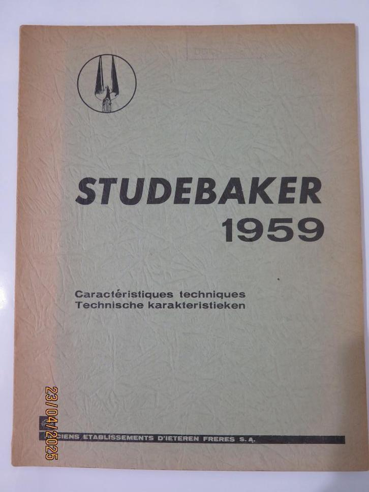 STUDEBAKER 1959 DONEES TECHNIQUES, Autos : Divers, Modes d'emploi & Notices d'utilisation, Envoi
