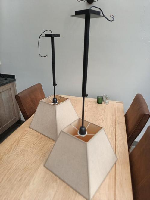 2 hanglampen brons/linnen, Huis en Inrichting, Lampen | Hanglampen, Zo goed als nieuw, Ophalen