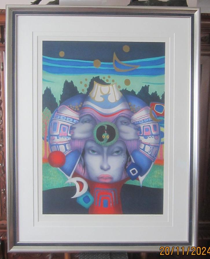 "Blue Masks" - Jef Van Tuerenhout, Antiek en Kunst, Kunst | Litho's en Zeefdrukken, Ophalen