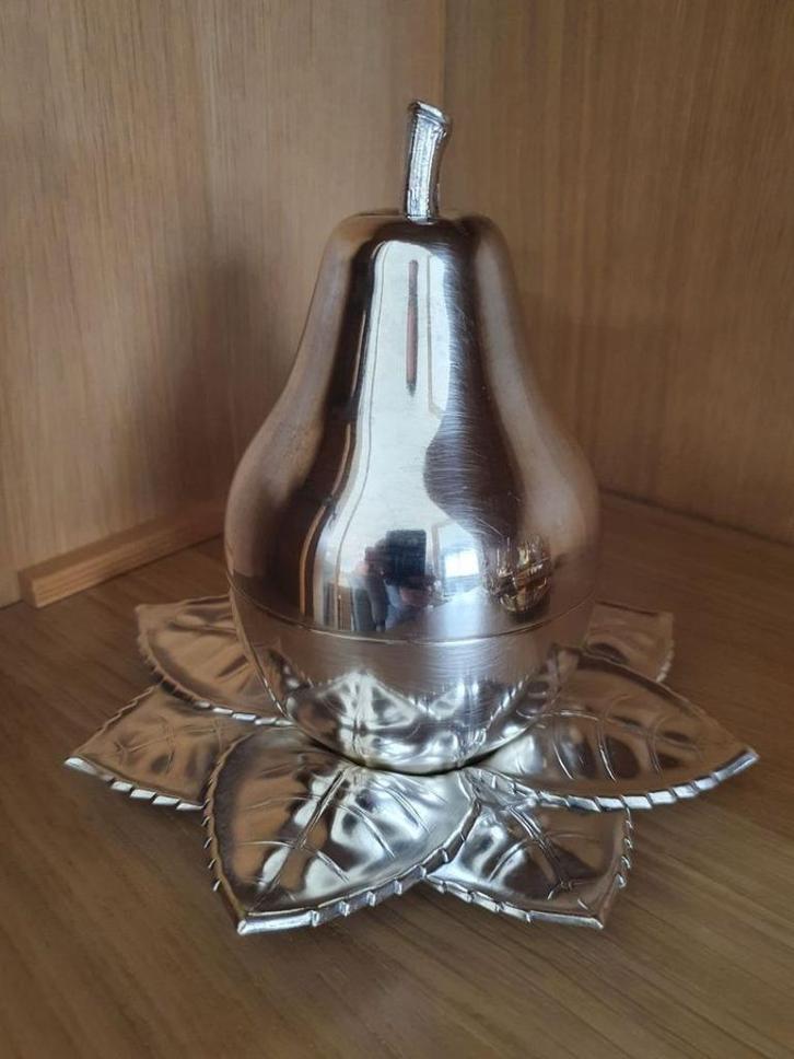 Peer met schoteltje in bladvorm 3 delig verzilverd, Antiek en Kunst, Curiosa en Brocante, Ophalen of Verzenden