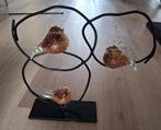 sculptuur met 3 glazen vogeltjes, zwart  metalen standaard, Ophalen of Verzenden