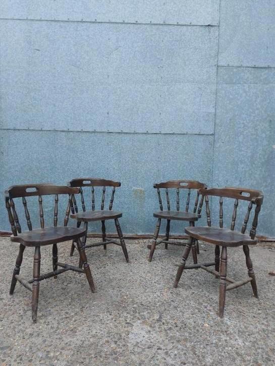 4 x houten stoelen, Huis en Inrichting, Stoelen, Gebruikt, Vier, Hout, Bruin, Ophalen