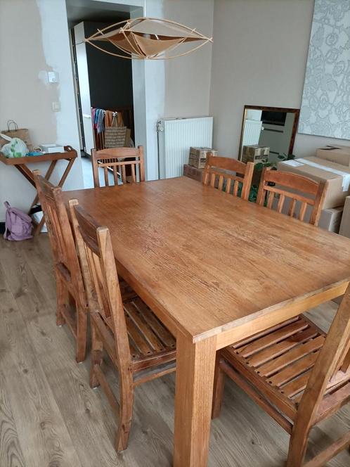 eetkamertafel met verlengstukken, zes stoelen, Huis en Inrichting, Complete eetkamers, Gebruikt
