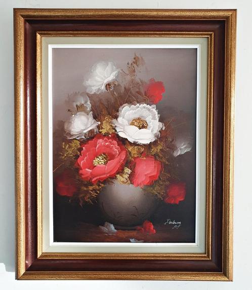 Antoon van Domburg: Bloemenstilleven met rode en witte rozen, Antiek en Kunst, Kunst | Schilderijen | Klassiek, Ophalen of Verzenden