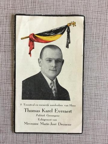 Oorlogsslachtoffer K.Everaert Ingelmunster +Duitsland 1945 beschikbaar voor biedingen