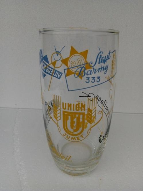 UNION JUMET klein glas met alle bieren en waters van de, Verzamelen, Biermerken, Zo goed als nieuw, Glas of Glazen, Overige merken