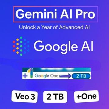 Google Gemini AI Pro + One + VEO 3 + 2 TB Opslag beschikbaar voor biedingen