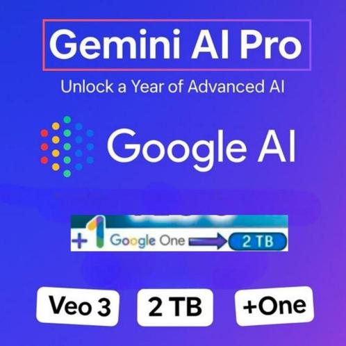 Google Gemini AI Pro + One + VEO 3 + 2 TB Opslag, Computers en Software, Ontwerp- en Bewerkingssoftware, Nieuw, MacOS, Windows