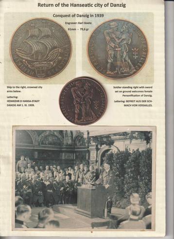Return of Danzig 1939 koper medaille + foto's & postkaarten