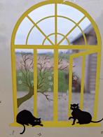 Klein mooi glasraampje in lood met poezen, Tuin en Terras, Tuinwanddecoratie, Ophalen