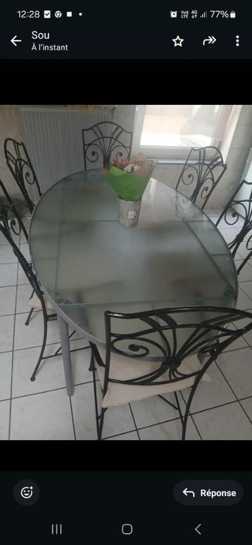 Table avec chaises, Maison & Meubles, Enlèvement ou Envoi, Ovale, Verre