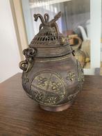 Bronze Dhokra wierrookpot met vogeldeksel, Antiek en Kunst, Antiek | Brons en Koper, Ophalen of Verzenden, Brons