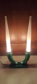 Vintage antiek art deco tafellamp in keramiek flambée glas, Ophalen of Verzenden