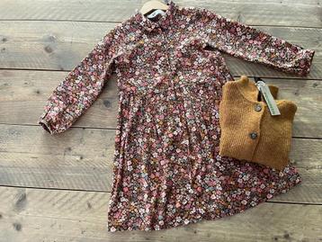 JBC + H&M, gebloemde jurk (ZGAN) en warme vest (nieuw) 128 beschikbaar voor biedingen