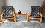 Set vintage fauteuils/bijzettafel POEM Noboru Nakamura/Ikea, Huis en Inrichting, Ophalen, Zo goed als nieuw, Leer