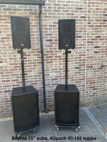 BEYMA 15” SUBS met KLIPSCH KI-102 Topjes; klein maar fijn! beschikbaar voor biedingen