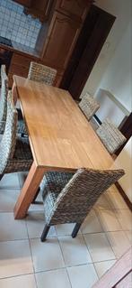 Teak tafel met 6 stoelen + 2 sets wasbare zitkussens, Huis en Inrichting, Complete eetkamers, Ophalen, Zo goed als nieuw