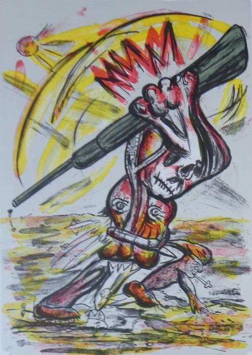 FRED BERVOETS / OORLOG / KLEURZEEFDRUK / 84x61cm / SIG 2008, Antiek en Kunst, Kunst | Litho's en Zeefdrukken, Ophalen of Verzenden