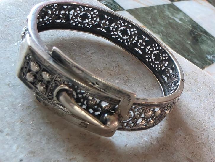 Antieke zilveren armband filigraan werk, Frankrijk ca1900, Bijoux, Sacs & Beauté, Bijoux anciens, Bracelet, Argent, Enlèvement ou Envoi