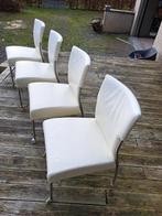 JOLI - 4 stoelen in wit leer met volledig afneembare hoezen, Huis en Inrichting, Metaal, Vier, Gebruikt, Contemporain