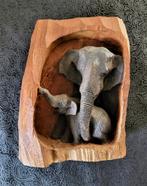 Teakhouten sculptuur van een olifant met zijn baby, Verzenden