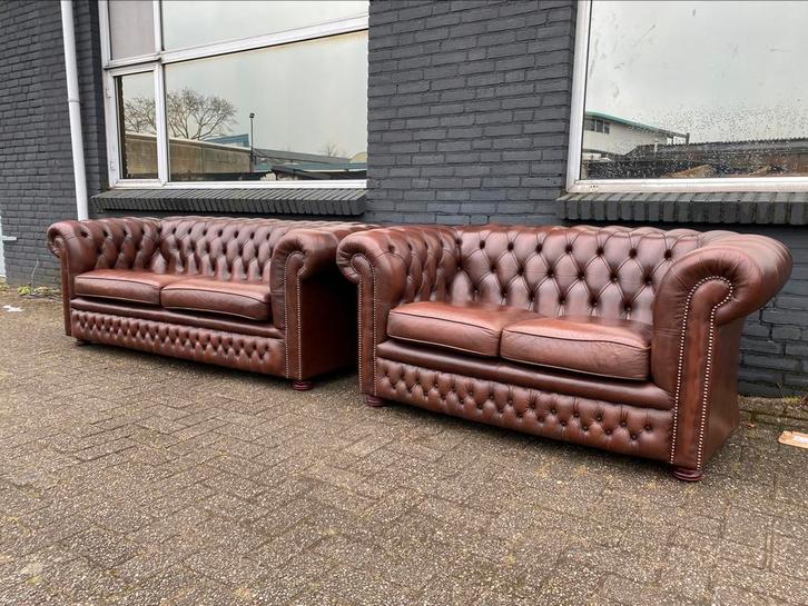 Springvale Chesterfield 3+2 zit zetels bruin GRATIS GELEVERD, Huis en Inrichting, Zetels | Voetbanken en poefs, Leer, Ophalen of Verzenden