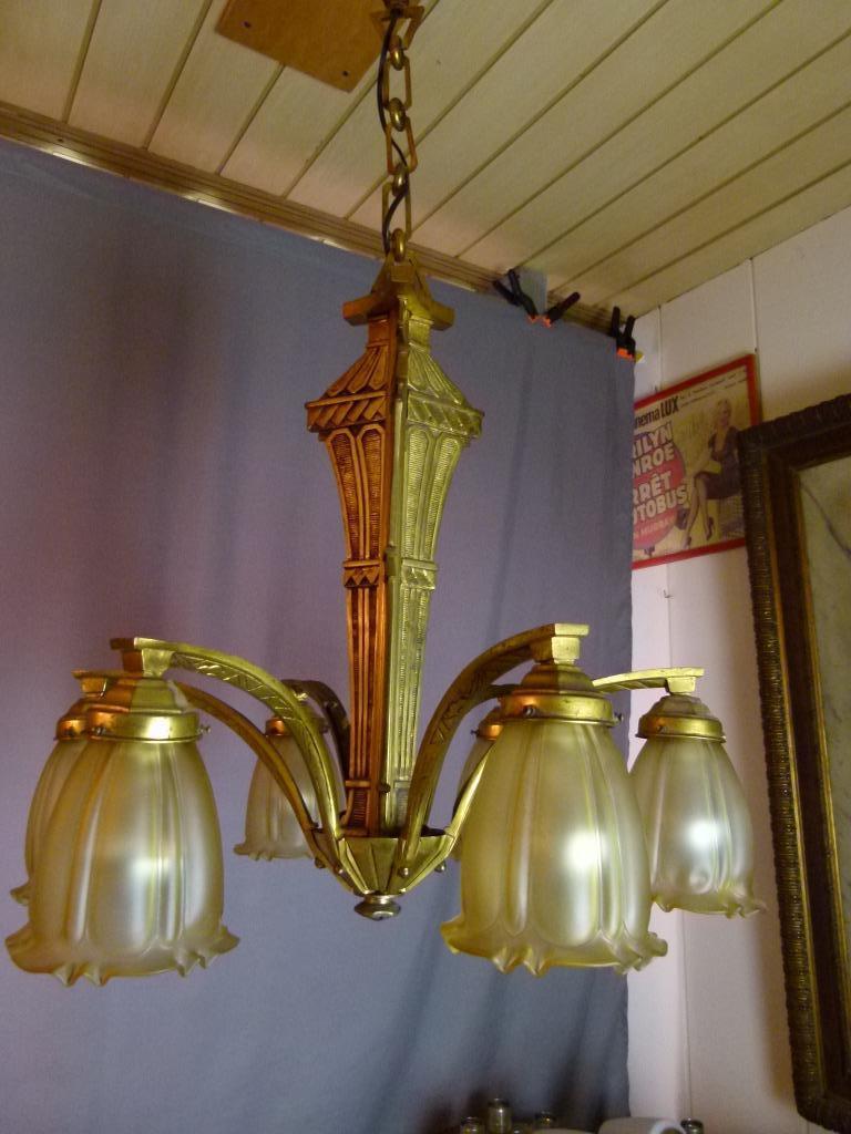 Art Deco hanglamp luster 1920-25, Antiquités & Art, Antiquités | Éclairage, Enlèvement