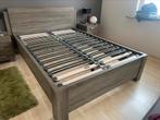 Volledig tweepersoonsbed 140x200, Huis en Inrichting, Slaapkamer | Bedden, Ophalen, Gebruikt, Bruin, Tweepersoons