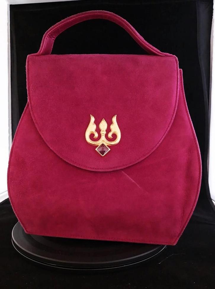 Vintage Bally Italy leer en suède handtas-Fuchsia, Handtassen en Accessoires, Tassen | Damestassen, Zo goed als nieuw, Handtas