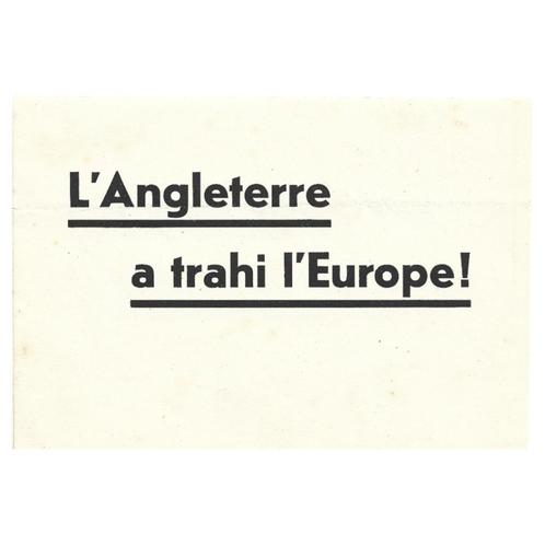 Duits pamflet 'L'Angleterre a trahi l'Europe!', Verzamelen, Militaria | Tweede Wereldoorlog, Overige soorten, Overige typen, Ophalen of Verzenden