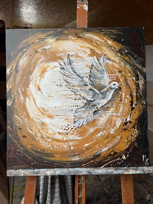 Expressief schilderjb duif Mk Art, Antiek en Kunst, Kunst | Schilderijen | Modern, Ophalen of Verzenden
