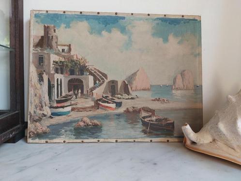 Mooi oud stilleven zeezicht, olieverf op doek, Antiek en Kunst, Curiosa en Brocante, Ophalen of Verzenden