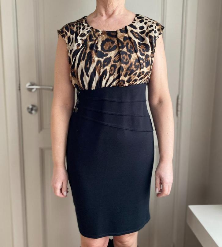 Panterjurk met zwarte rok (Jus d'Orange Paris), Kleding | Dames, Jurken, Gedragen, Maat 38/40 (M), Zwart, Boven de knie, Ophalen of Verzenden