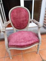 oude zetel in hout met paarse roze stof, Ophalen